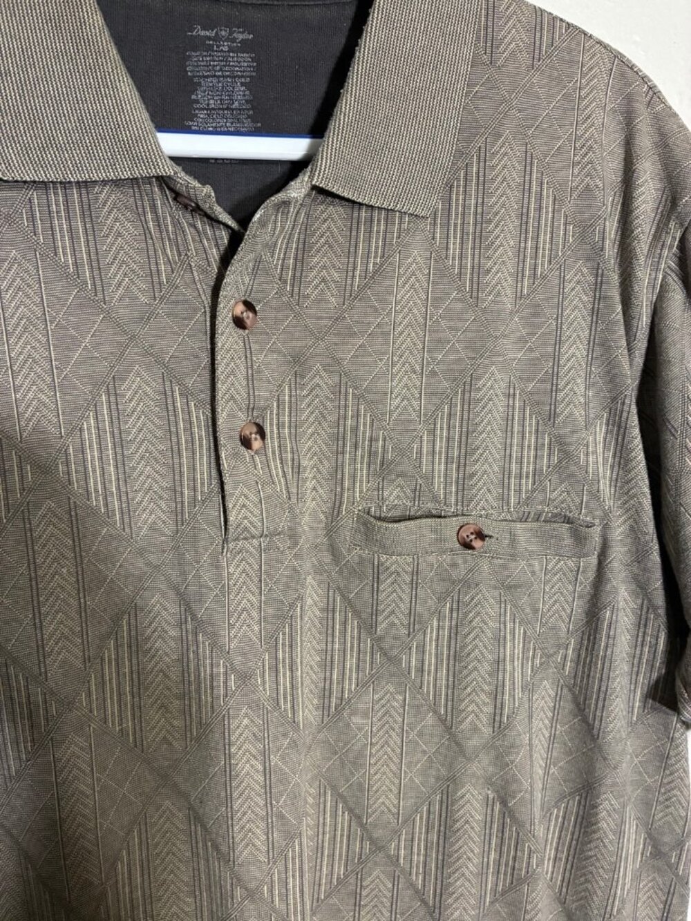 Vintage David Taylor Golf Polo Shirt Mens Large Grey Geometric Pattern